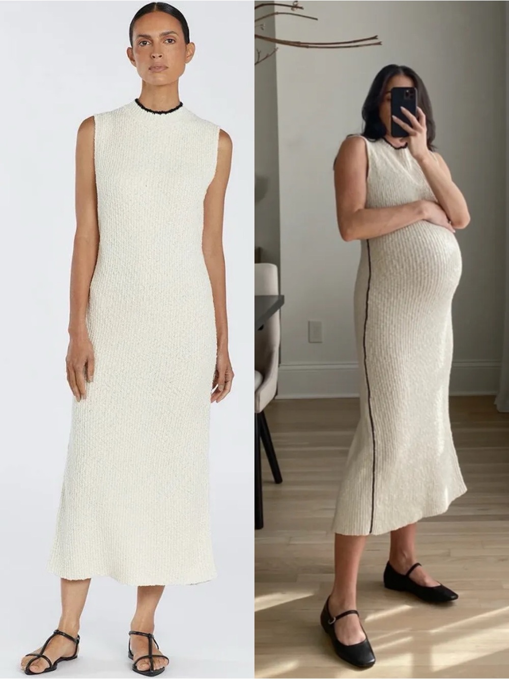 Dissh Dakota Sleeveless Crew Neck Boucle Knit Sweater Dress Cream Black